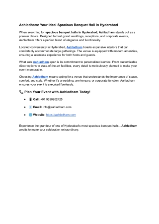 Aahladham: Your Ideal Spacious Banquet Hall in Hyderabad