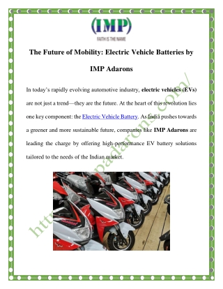 Buy High-Performance Electric Vehicle Battery at IMP Adarons