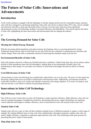 The Future of Solar Cells Innovations and Advancements