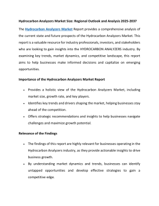 Hydrocarbon Analyzers Market Size: Regional Outlook and Analysis 2025-2037