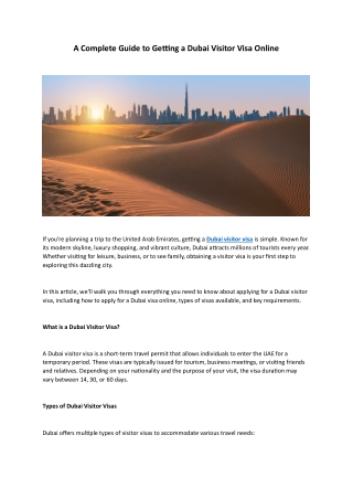 A Complete Guide to Getting a Dubai Visitor Visa Online