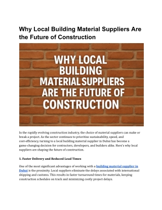 Why Local Building Material Suppliers Are the Future of Construction