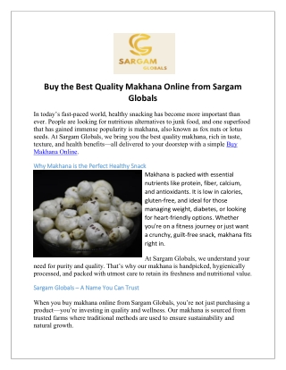 Buy the Best Quality Makhana Online from Sargam Globals