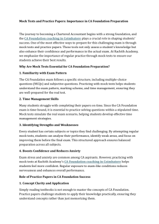 Mock Tests and Practice Papers Importance in CA Foundation Preparation