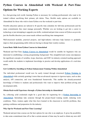 Python Courses in Ahmedabad with Weekend & Part-Time Options for Working Experts