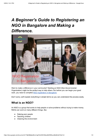 A Beginner's Guide to Registering an NGO in Bangalore and Making a Difference