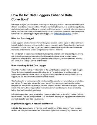 How Do IoT Data Loggers Enhance Data Collection