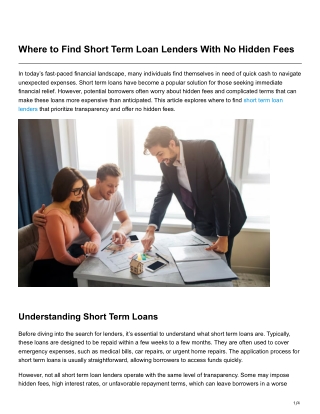 Where to Find Short Term Loan Lenders With No Hidden Fees