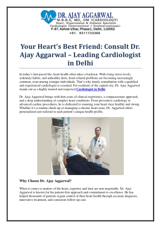 Top Cardiologist in Delhi – Dr. Ajay Aggarwal's Expert Heart Care