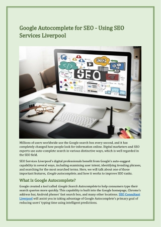 Google Autocomplete for SEO - Using SEO Services Liverpool