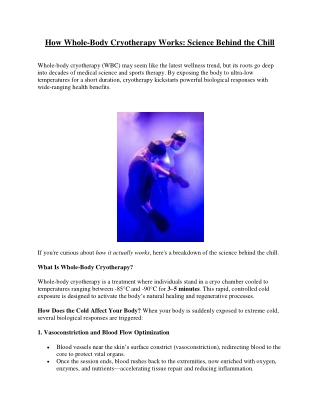 How Whole-Body Cryotherapy Works