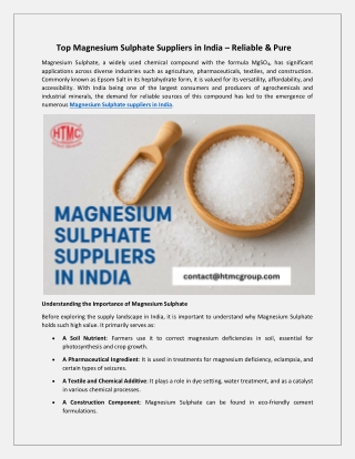Top Magnesium Sulphate Suppliers in India – Reliable & Pure