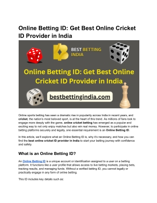 Online Betting ID_ Get Best Online Cricket ID Provider in India