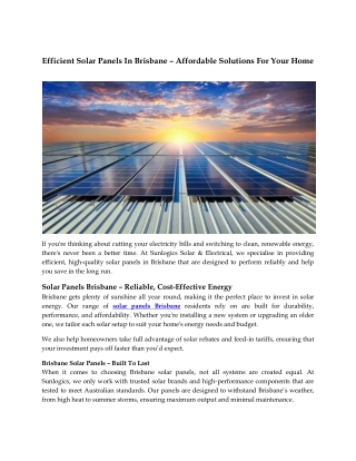Efficient Solar Panels In Brisbane – Affordable Solutions For Your Home