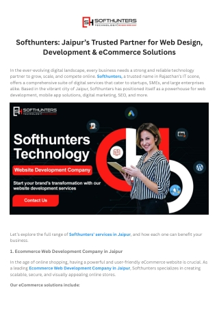 Softhunters Jaipur’s Trusted Partner for Web Design, Development & eCommerce Solutions