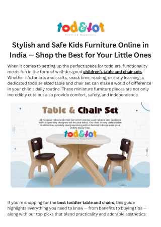 Stylish and Safe Kids Furniture Online in India — Shop the Best for Your Little Ones