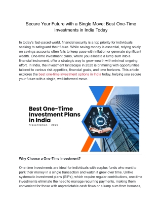 Why Everyone in India Is Rushing to These One-Time Investment Plans
