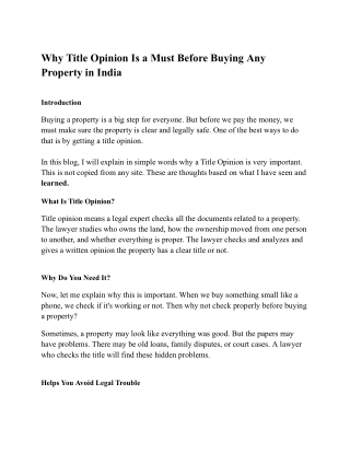 Why Title Opinion Is a Must Before Buying Any Property in India