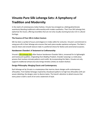 Vinusto Pure Silk Lehenga Sets