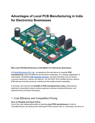 Advantages of Local PCB Manufacturing in India for Electronics Businesses - Pulraj Electronics Pvt