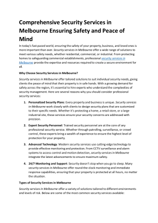 Comprehensive Security Services Melbourne Protect What Matters Most