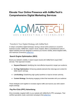 Elevate Your Online Presence with AdMarTech's Comprehensive Digital Marketing Services