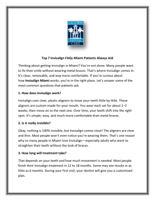 Top 7 Invisalign FAQs Miami Patients Always Ask