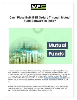 Can I Place Bulk BSE Orders Through Mutual Fund Software in India