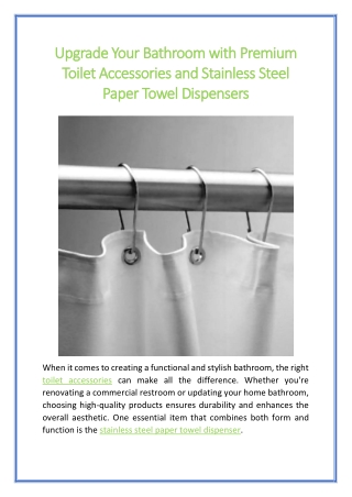 Upgrade Your Bathroom with Premium Toilet Accessories and Stainless Steel Paper Towel Dispensers