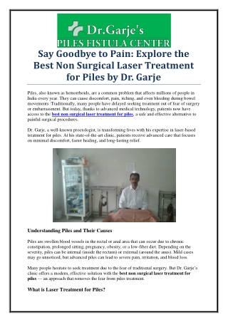 Experience the Best Non Surgical Laser Treatment For Piles with Dr. Garje