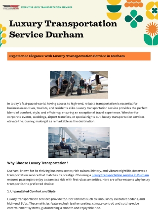Luxury Transportation Service In Durham - Executive Level Transportation
