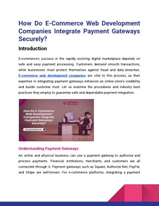 How Do E-Commerce Web Development Companies Integrate Payment Gateways Securely_Spinx Infotech