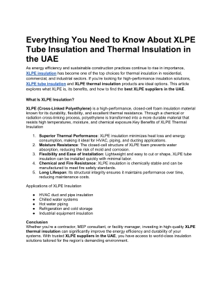 Everything You Need to Know About XLPE Tube Insulation and Thermal Insulation in the UAE