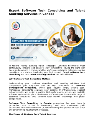 Expert Software Tech Consulting and Talent Sourcing Services in Canada