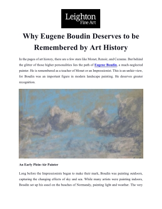 Why Eugene Boudin Deserves to be Remembered by Art History