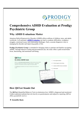 Comprehensive ADHD Evaluation at Prodigy Psychiatric Group