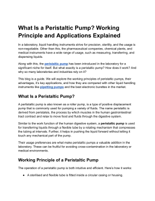 What Is a Peristaltic Pump_ Working Principle and Applications Explained?