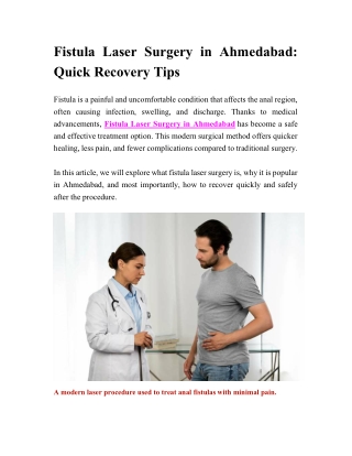 Fistula Laser Surgery in Ahmedabad - Quick Recovery Tips