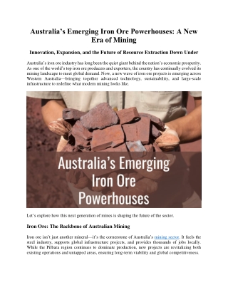 Australia’s Emerging Iron Ore Powerhouses: A New Era of Mining