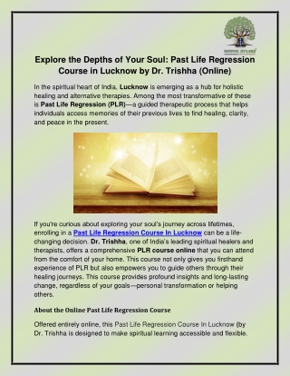 Past Life Regression Course In Lucknow