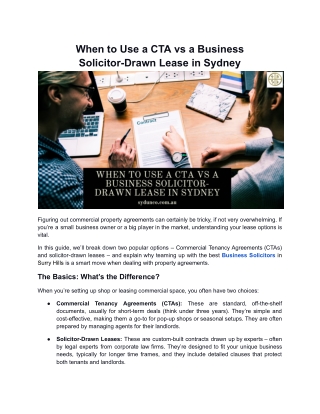 When to Use a CTA vs a Business Solicitor-Drawn Lease in Sydney