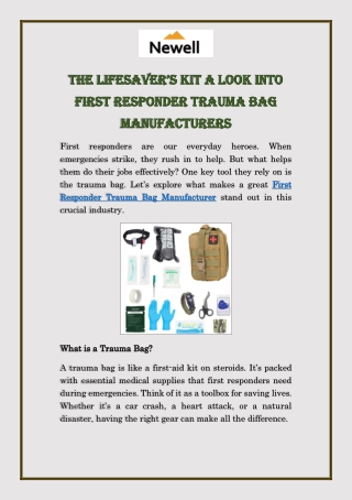 The Lifesaver’s Kit A Look into First Responder Trauma Bag Manufacturers