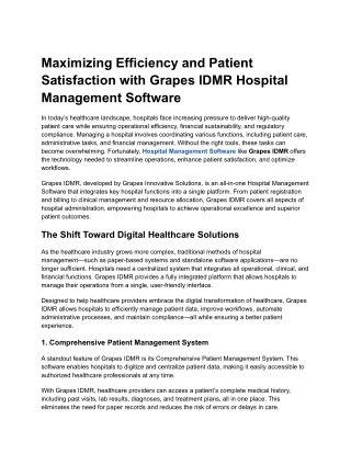 Maximizing Efficiency and Patient Satisfaction with Grapes IDMR Hospital Management Software