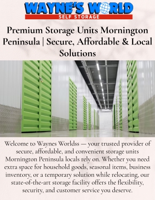 Affordable & Secure Storage Units Mornington Peninsula | Wayne’s World