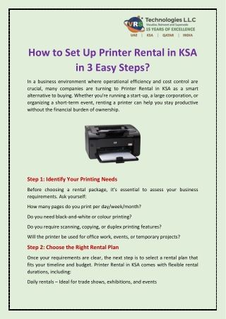 How to Set Up Printer Rental in KSA in 3 Easy Steps?