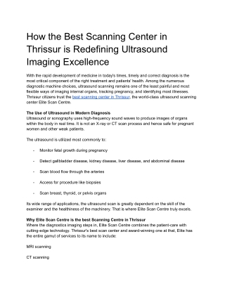 How the Best Scanning Center in Thrissur is Redefining Ultrasound Imaging Excellence