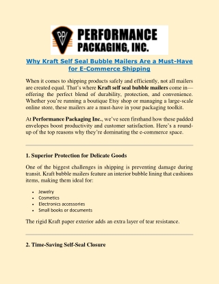 Why Kraft Self Seal Bubble Mailers Are a Must-Have for E-Commerce Shipping