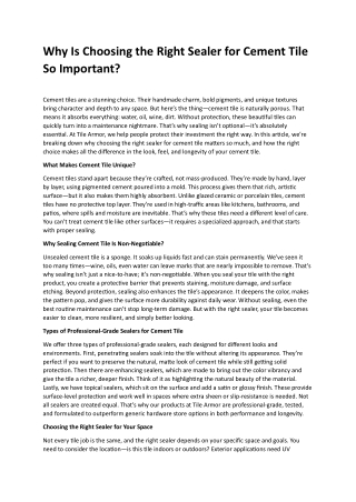 Sealer for Cement Tile