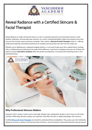 Reveal Radiance with a Certified Skincare & Facial Therapist