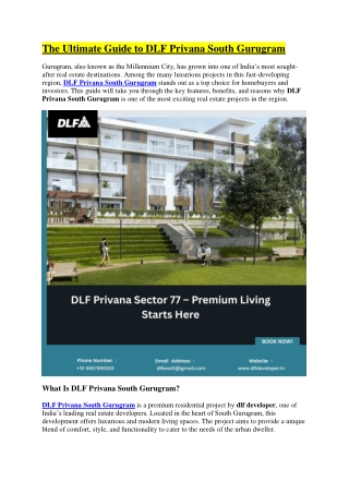 The Ultimate Guide to DLF Privana South Gurugram